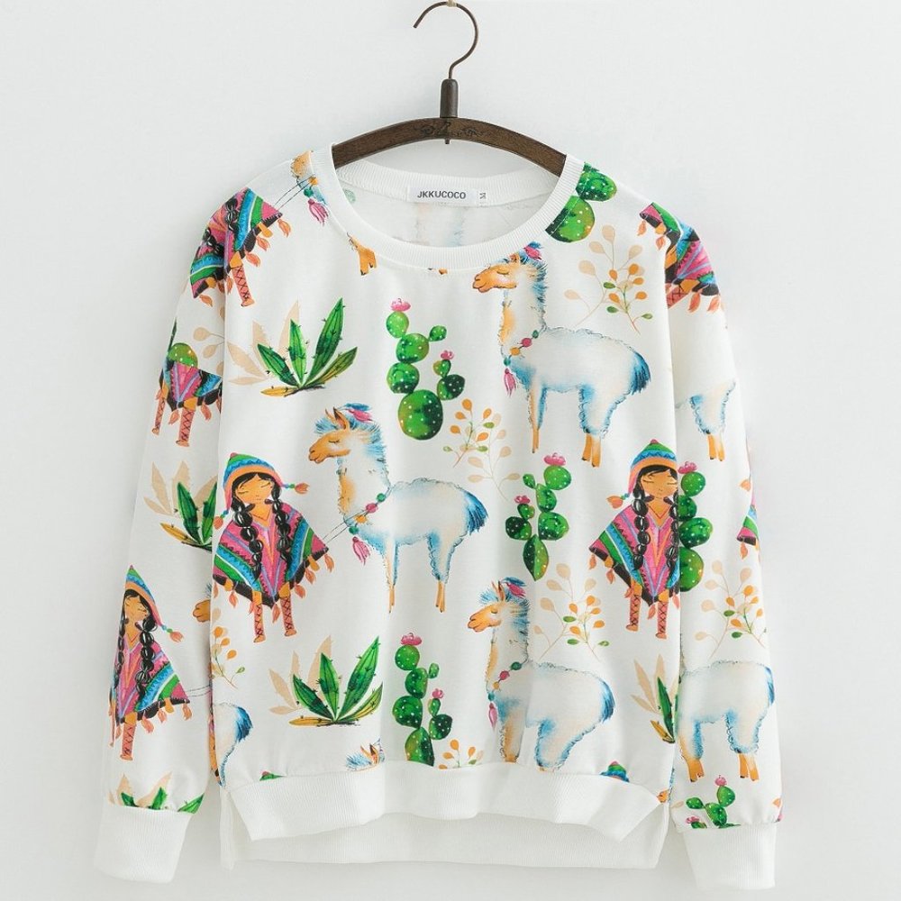 GIRLS ~ LLAMA PRINT COWGIRL SWEATSHIRT TOP